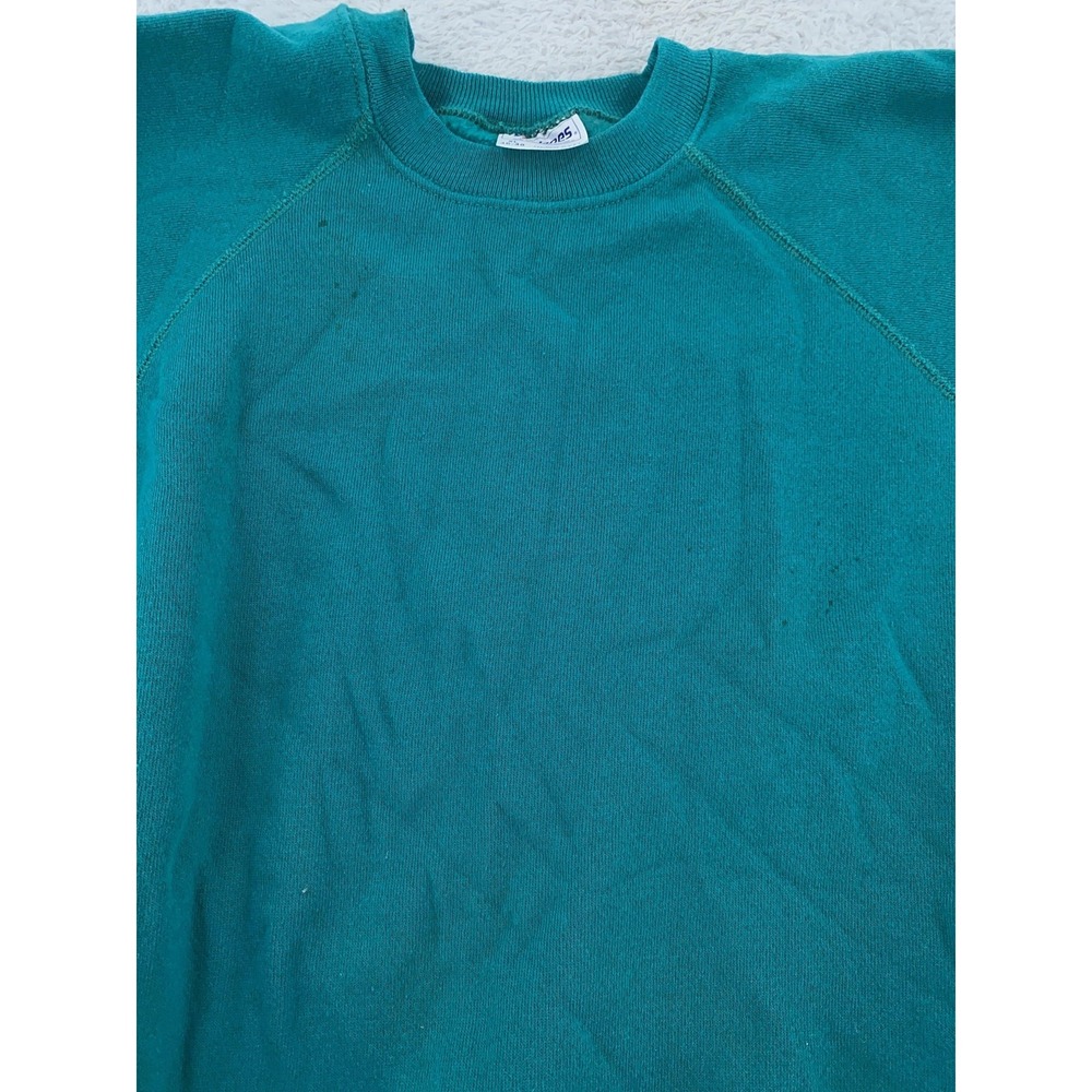 Vintage Hanes Sweatshirt Mens S/M Blank Teal Green Crewneck Pullover USA 90s
